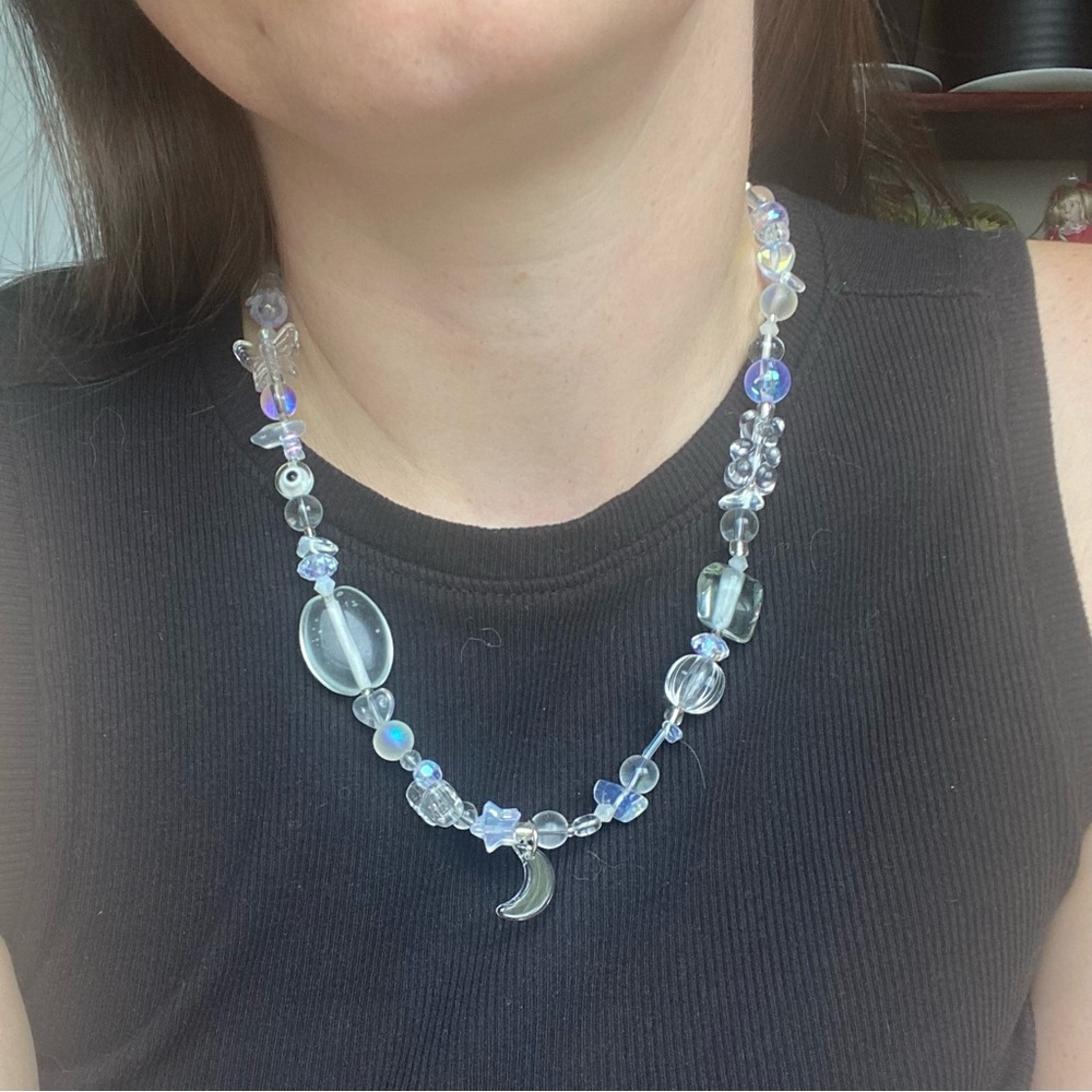 Crystal Vision Clear Beaded Rainbow Necklace Opal Butterflies Flowers Moon - Picture 10 of 11